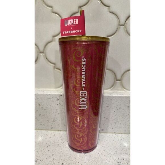 NEW Starbucks 2024 Wicked Glenda Pink Glitter Cold Cup 24 OZ - Picture 1 of 3